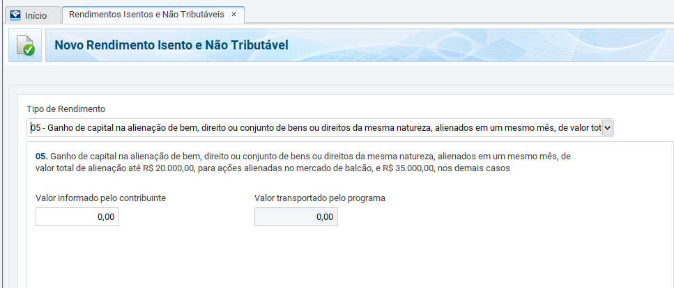 Declaração do ganho de capital com a venda dos ativos