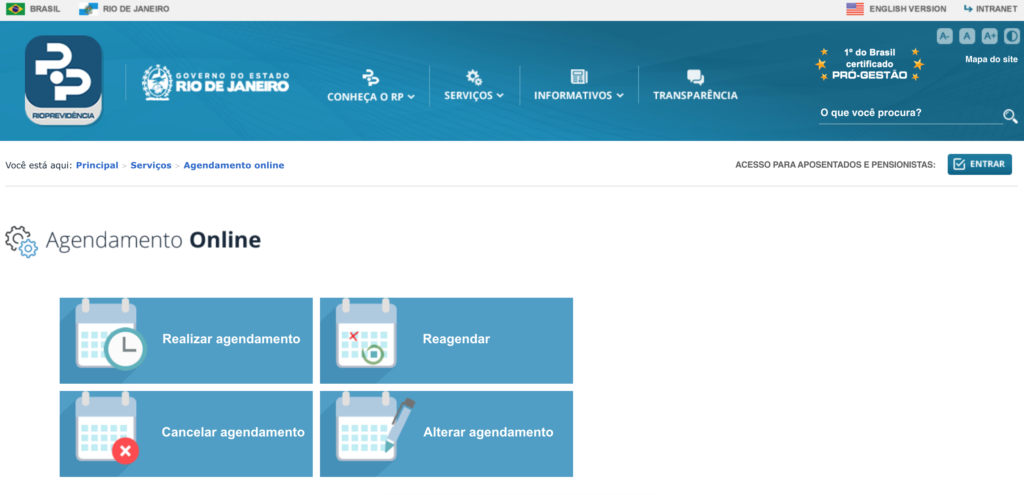 Agendamento online Rioprevidência