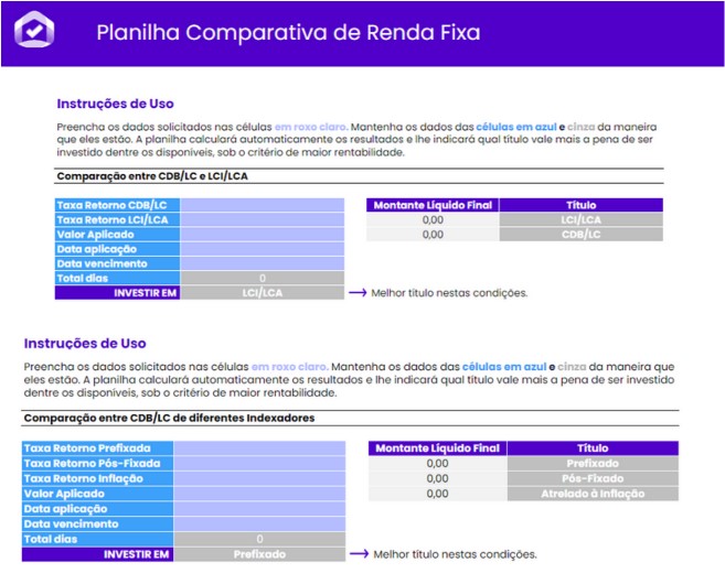 planilha de renda fixa