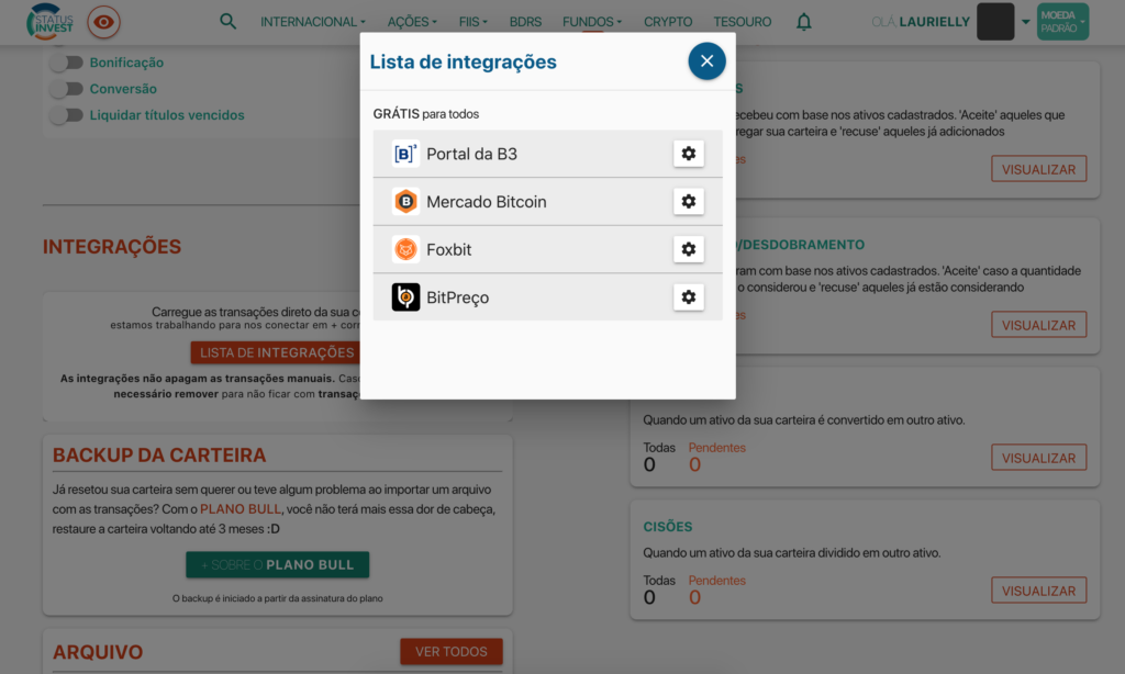 StatusInvest integrações