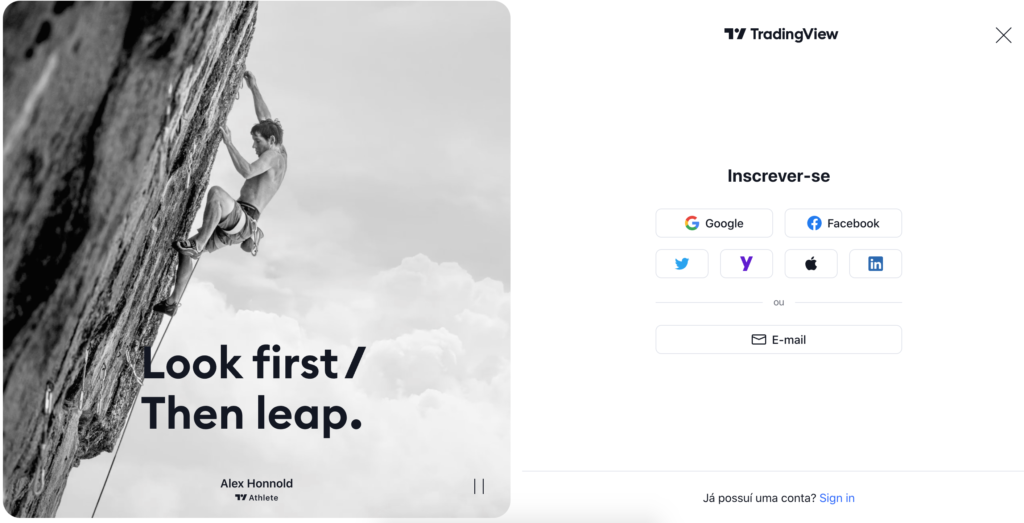 TradingView página de cadastro