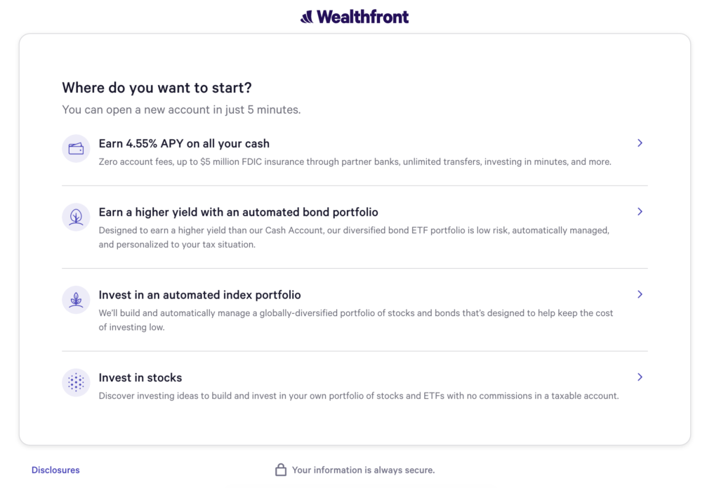 Wealthfront cadastro