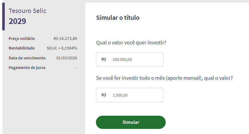 Simulador do tesouro direto